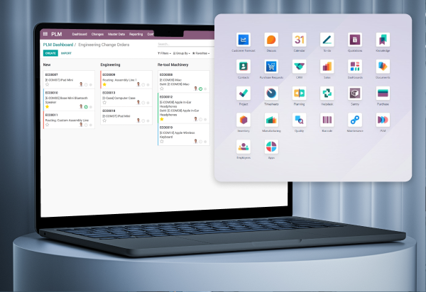A laptop displaying data and charts, representing Industry 4.0.